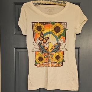 NEW Wound Up Cream Tee Shirt  Sunflower Butterfly Sun Love Women Large Bohemian